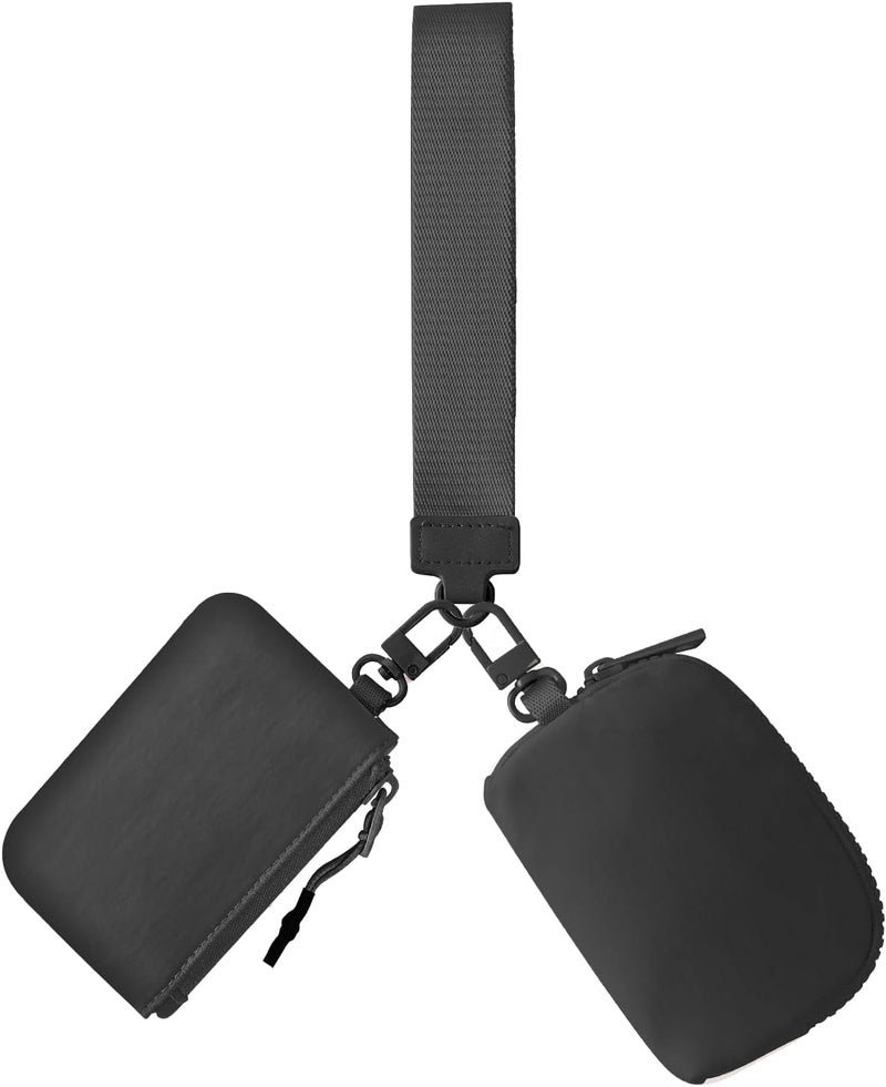 JEEBURYEE Dual Pouch Wristlet Keychain Wallets for Women with 2 Detachable Zipper Coin Purse - Small and Portable Mini Card Wallet for Women Men Black+Black - Image 1